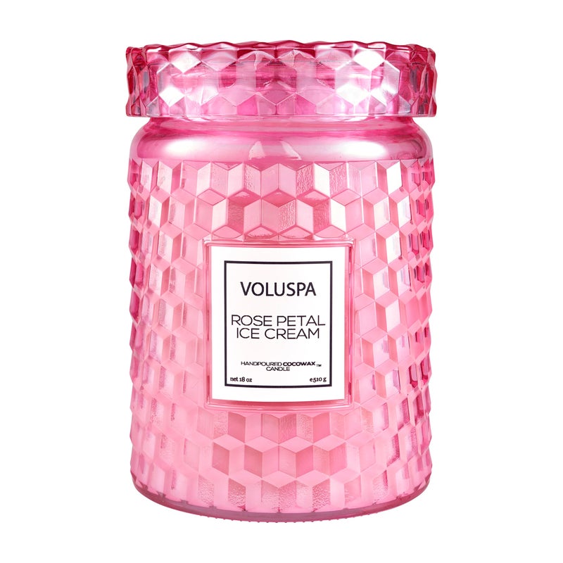 Voluspa Rose Petal Ice Cream Large Candle Jar 18 Ounce 100 Hour Burn Time Coconut Wax for Clean Burning Handcrafted in The USA