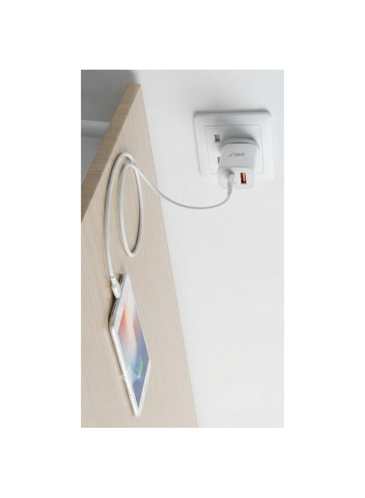 Dolfin Dual USB Port Fast Charger 3.1A Wall Adapter with UK Plug & Braided Cable – White - Image 3