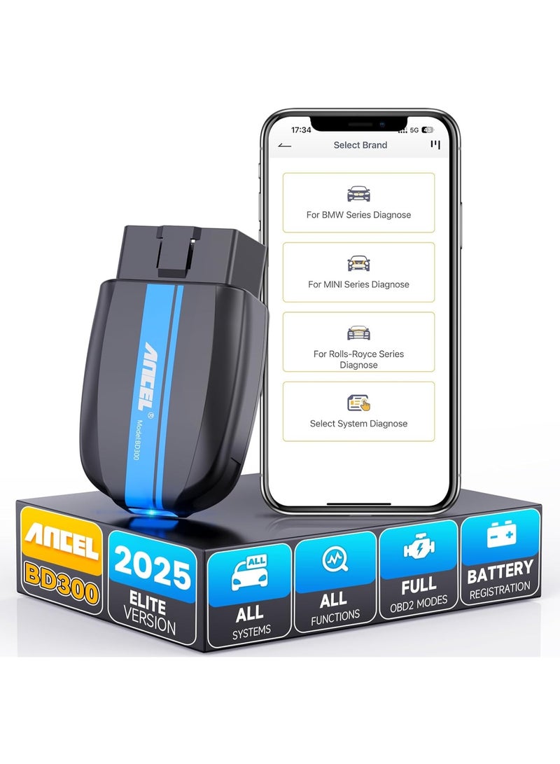 Ancel D300 OBD2 Scanner Bluetooth with Battery Registration Fits for BMW Full System Diagnostic Tool EPB CBS ETC ABS Airbag Reset & Powerful Code Reader for All Cars - Image 1