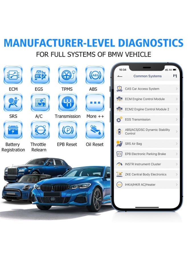 Ancel D300 OBD2 Scanner Bluetooth with Battery Registration Fits for BMW Full System Diagnostic Tool EPB CBS ETC ABS Airbag Reset & Powerful Code Reader for All Cars - Image 4