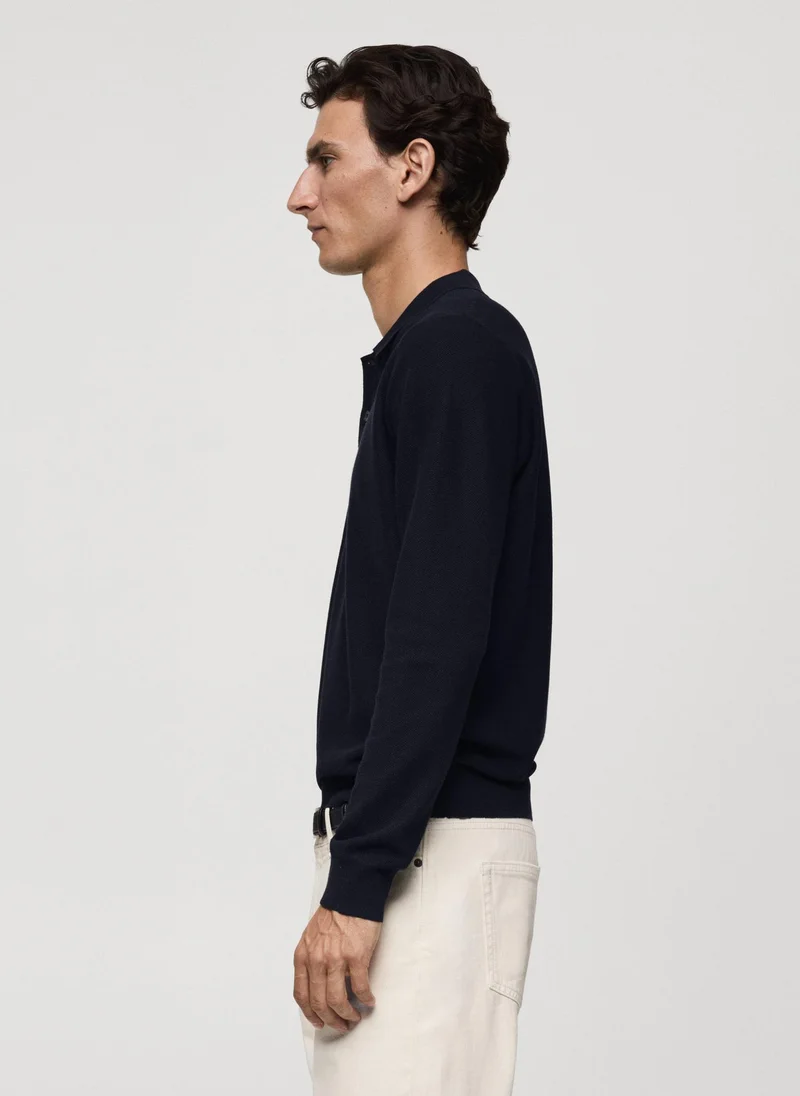 Mango Man Tenp Polo Collar Button Detailed  Sweater
