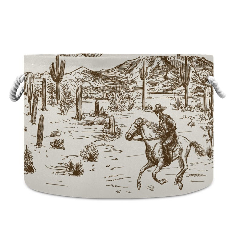 WELLDAY Cotton Rope Basket Western Desert Cowboy Baby Laundry Basket for Blankets Toys Storage Basket