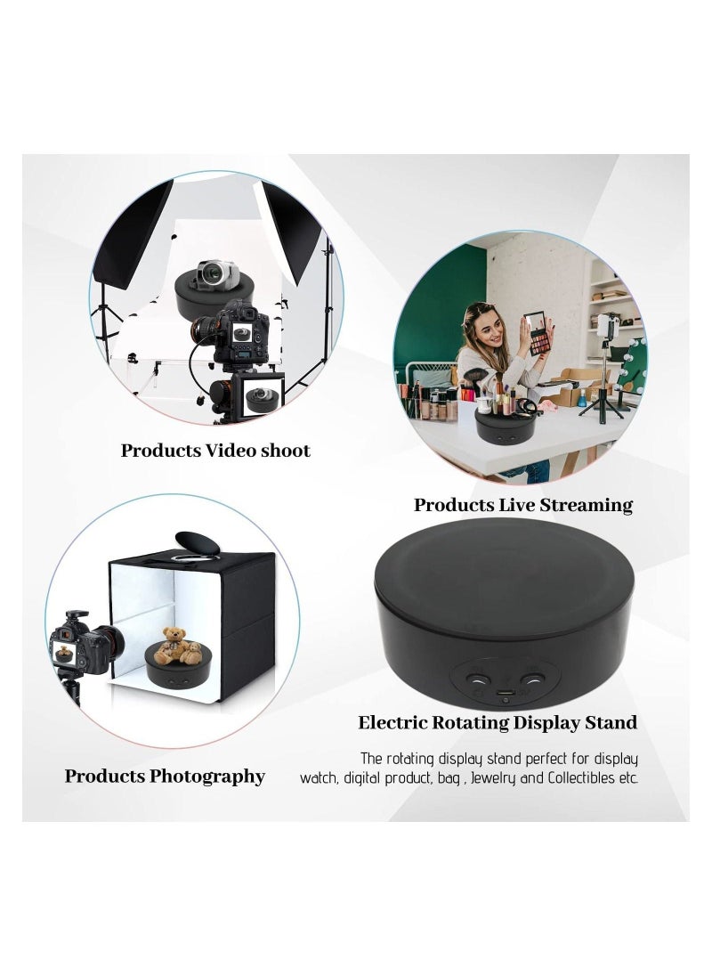 Motorized Rotating Display Stand, 360° Electric Photography Turntable Display Stand Automatic Mute Turntable, 5.1 inch/6.6LB Load, for Display Products Photography Jewelry Watch 3D Models (Black) - Image 2