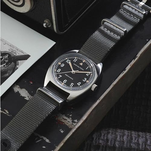 Hamilton Watch Khaki Aviation Pilot Pioneer Mechanical | Swiss Made | 36mm x 33mm Stainless Steel Case | Black Dial Analog Watch | Grey Textile NATO Strap (Model: H76419931) - Image 5