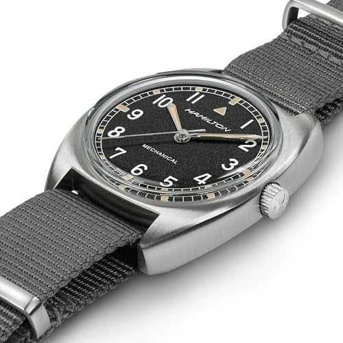Hamilton Watch Khaki Aviation Pilot Pioneer Mechanical | Swiss Made | 36mm x 33mm Stainless Steel Case | Black Dial Analog Watch | Grey Textile NATO Strap (Model: H76419931) - Image 4