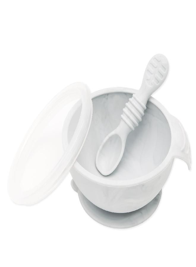 BUMKiNs Bumkins Suction Silicone Baby Feeding Set, Bowl, Lid, Spoon, BPA-Free, First Feeding, Baby Led Weaning - Marbled - Image 1