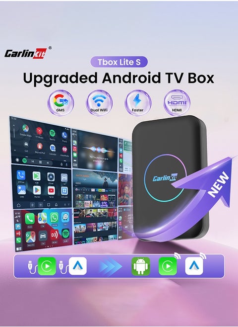 2025 CarlinKit Android TV Box Lite S for OEM Car Wireless CarPlay & Android Auto Adapter HD Output HDMI Dual WiFi Streaming Box