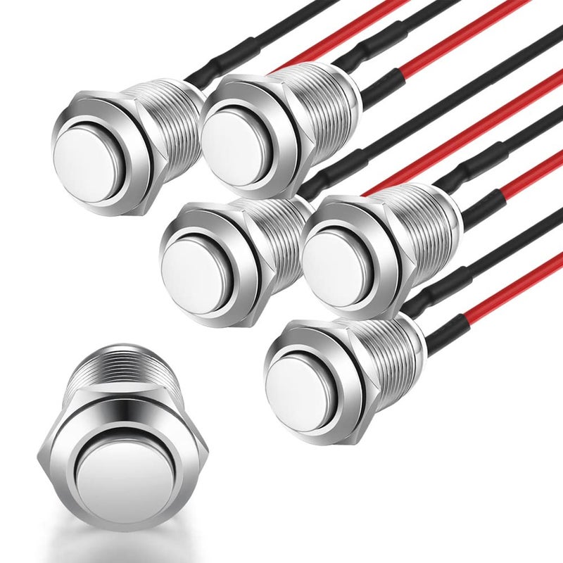 Gebildet 5pcs 12mm 2A 12V/24V/125V/250V AC Prewired Waterproof Push Button Momentary Stainless Steel Push Button On Off (High Head) - Image 1