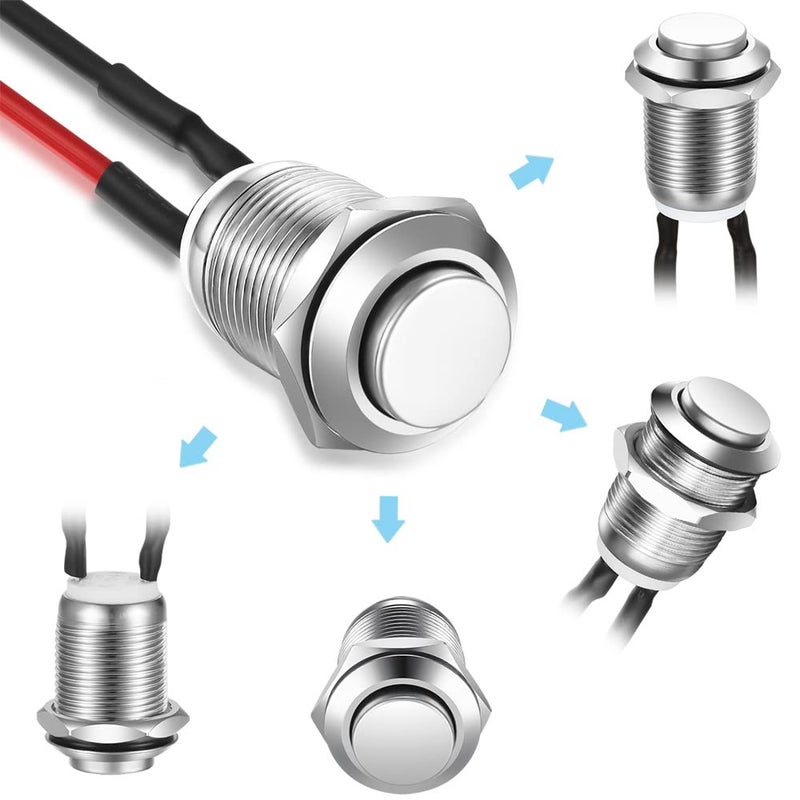 Gebildet 5pcs 12mm 2A 12V/24V/125V/250V AC Prewired Waterproof Push Button Momentary Stainless Steel Push Button On Off (High Head) - Image 5