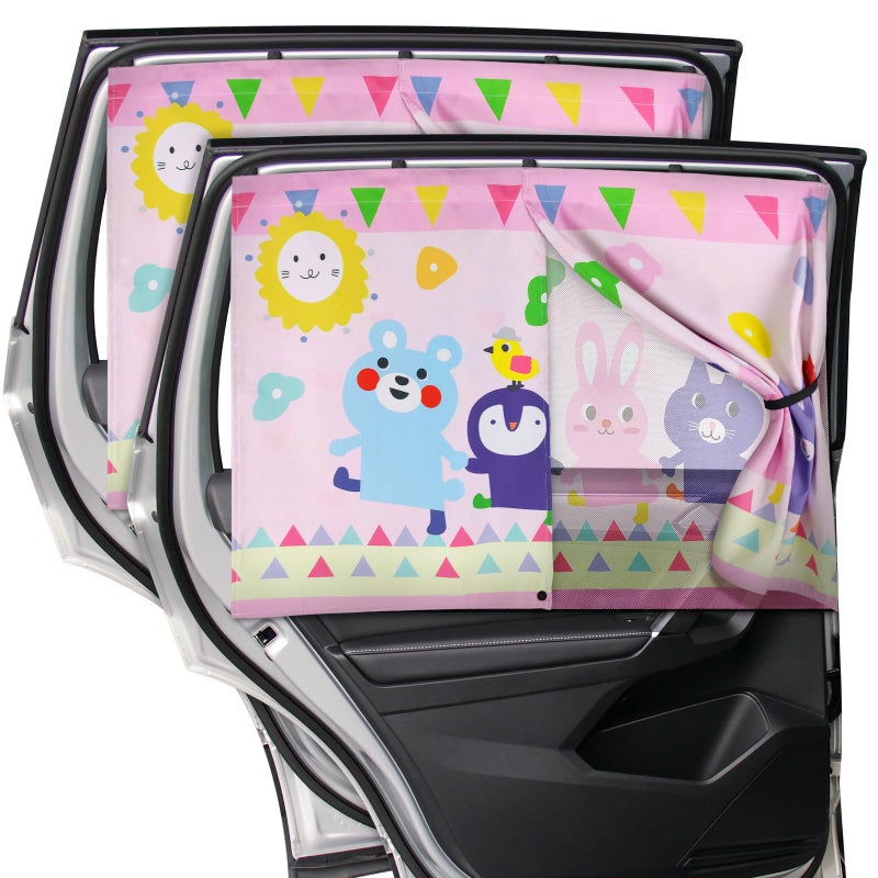 DIZA100 Car Window Shade for Baby, 2pcs Magnetic Auto Sun Shades for Side Windows Double Layer Full & Half Shade Options, Cute Patterns Car Window Curtains for Sun Glare Block - Image 1