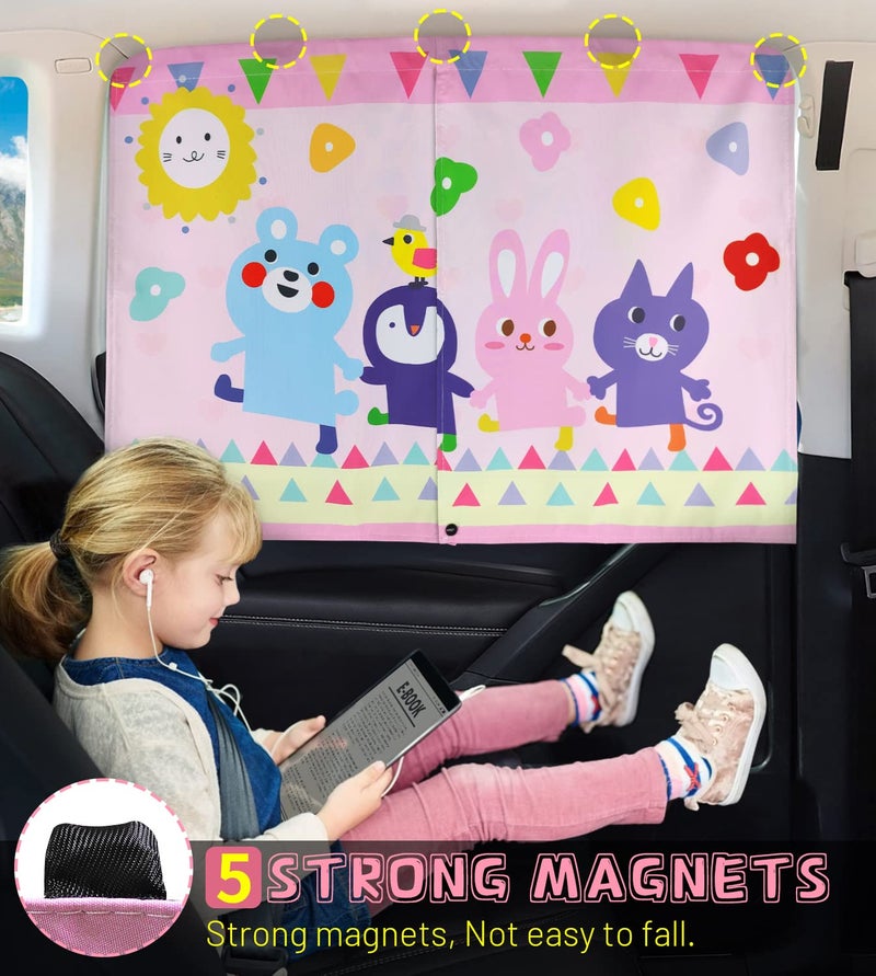 DIZA100 Car Window Shade for Baby, 2pcs Magnetic Auto Sun Shades for Side Windows Double Layer Full & Half Shade Options, Cute Patterns Car Window Curtains for Sun Glare Block - Image 2