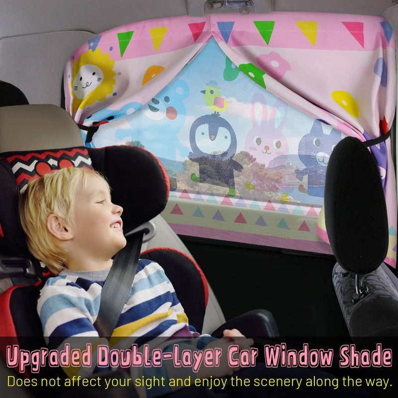 DIZA100 Car Window Shade for Baby, 2pcs Magnetic Auto Sun Shades for Side Windows Double Layer Full & Half Shade Options, Cute Patterns Car Window Curtains for Sun Glare Block - Image 3