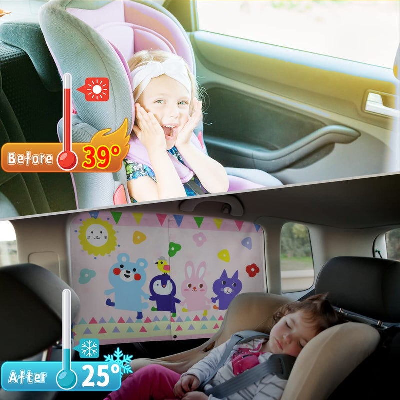 DIZA100 Car Window Shade for Baby, 2pcs Magnetic Auto Sun Shades for Side Windows Double Layer Full & Half Shade Options, Cute Patterns Car Window Curtains for Sun Glare Block - Image 5