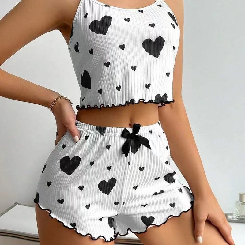 Women's Sleepwear Set with Heart Print - Image 3