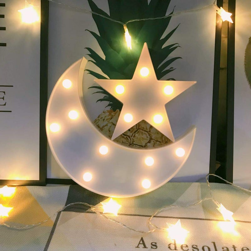 QiaoFei Decorative Moon-Star Night Light,Cute LED Nursery Night Lamp Gift-Marquee Moon-Star Sign for Birthday Party,Baby Shower,Kids Room, Living Room Decor(White) - Image 3