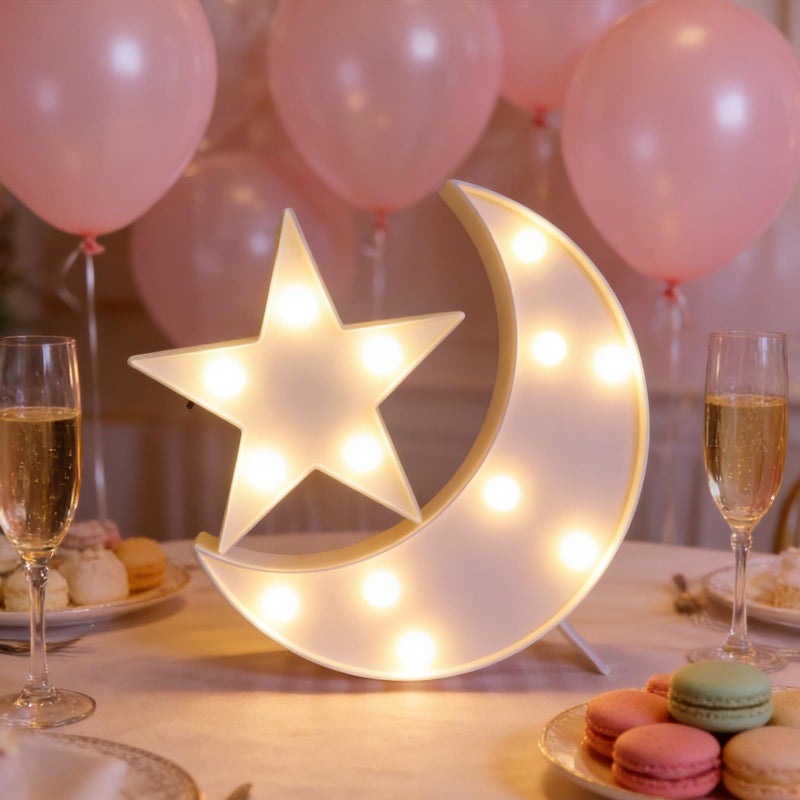 QiaoFei Decorative Moon-Star Night Light,Cute LED Nursery Night Lamp Gift-Marquee Moon-Star Sign for Birthday Party,Baby Shower,Kids Room, Living Room Decor(White) - Image 2