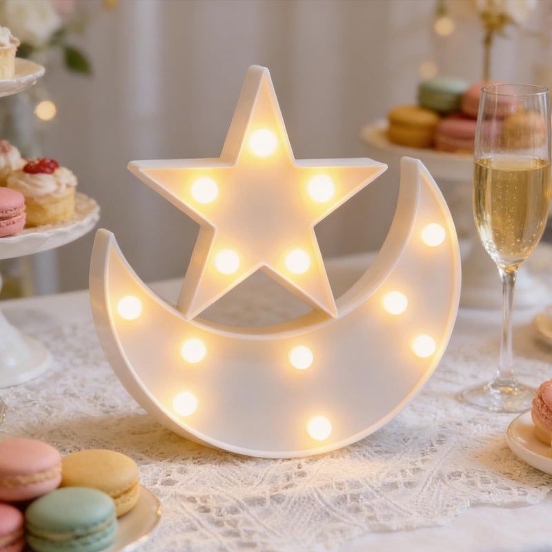 QiaoFei Decorative Moon-Star Night Light,Cute LED Nursery Night Lamp Gift-Marquee Moon-Star Sign for Birthday Party,Baby Shower,Kids Room, Living Room Decor(White) - Image 4