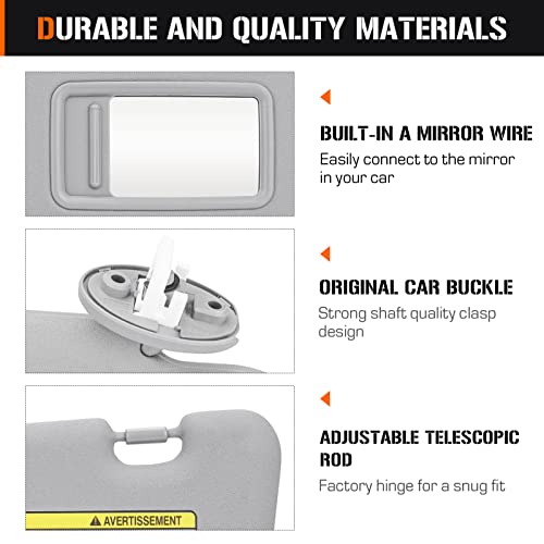 AEagle Sun Visor with Light for 2008-2013 Toyota Highlander, Left Driver Side Gray Sunvisor Replacement 74320-48500-B0 - Image 5