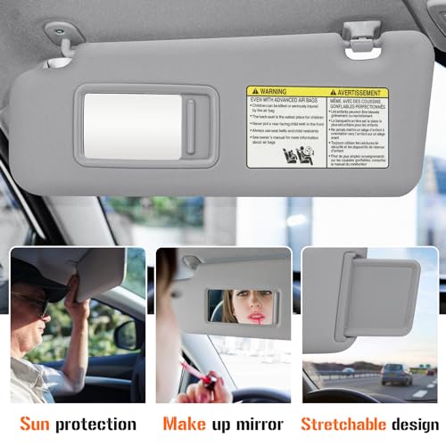 AEagle Sun Visor with Light for 2008-2013 Toyota Highlander, Left Driver Side Gray Sunvisor Replacement 74320-48500-B0 - Image 4