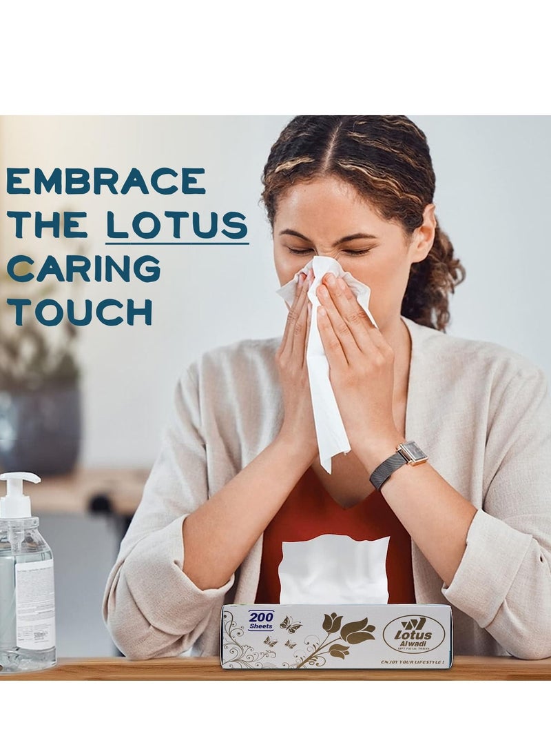 Lotus Alwadi 200 Sheet - Lotus Alwadi Soft Facial Tissues 2 Ply Bundle, Pack of 5 (1000 Facial Tissues Total) Family Pack  - Image 4