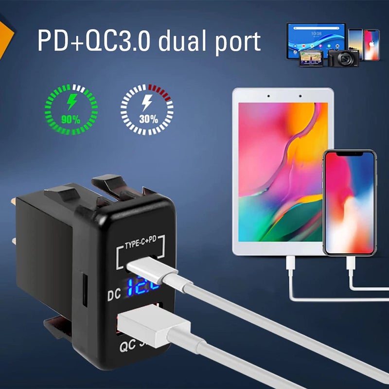 Cllena Quick Charge 3.0 & PD USB C Dual USB Port Charger Socket Power Adapter for Toyota - Image 2