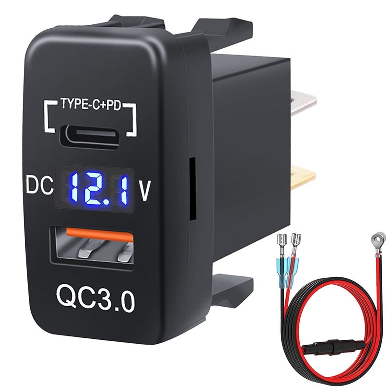 Cllena Quick Charge 3.0 & PD USB C Dual USB Port Charger Socket Power Adapter for Toyota - Image 1