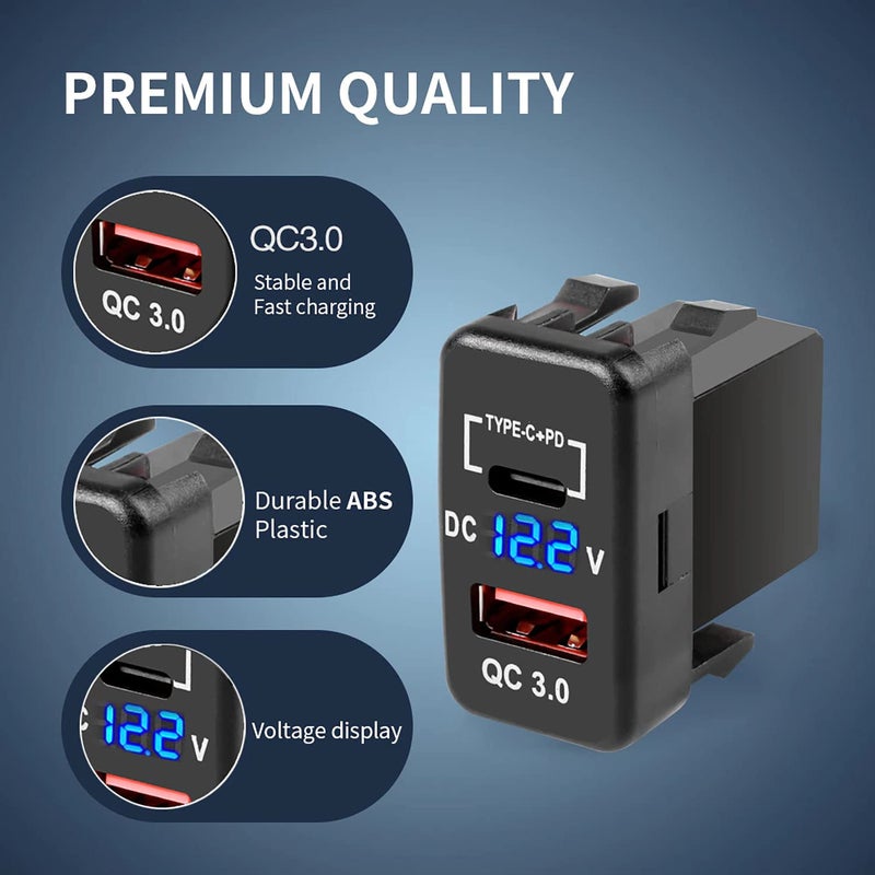Cllena Quick Charge 3.0 & PD USB C Dual USB Port Charger Socket Power Adapter for Toyota - Image 4