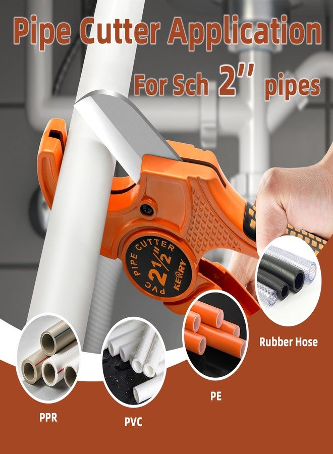 Kerry PVC Pipe Cutter, Up to 2-1/2" O.D. Ratcheting Heavy-Duty PEX POLY PE Plastic Hoses and Plumbing Tube Cutting Tool, Stainless Steel Blades, Thicken Aluminum Body Efficient Extended Handle - Image 3