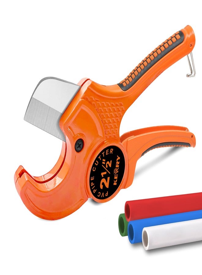 Kerry PVC Pipe Cutter, Up to 2-1/2" O.D. Ratcheting Heavy-Duty PEX POLY PE Plastic Hoses and Plumbing Tube Cutting Tool, Stainless Steel Blades, Thicken Aluminum Body Efficient Extended Handle - Image 1