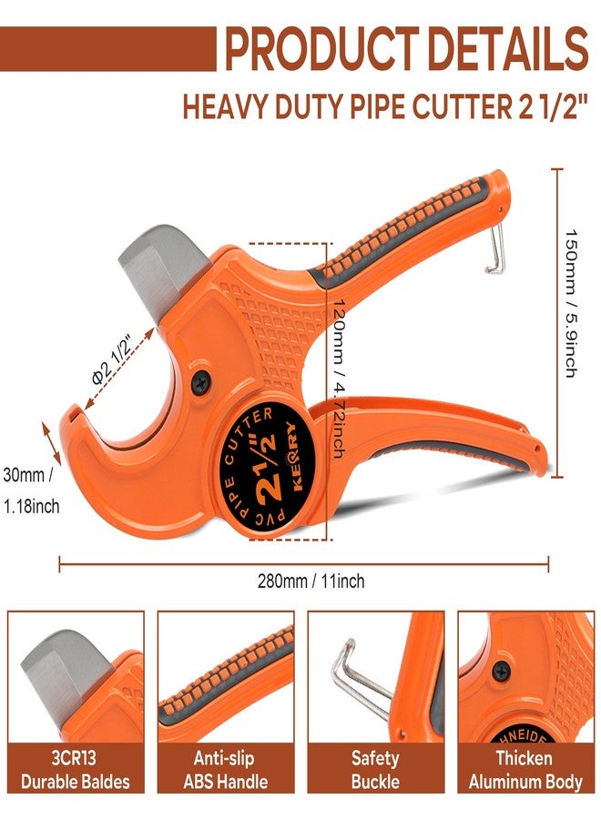 Kerry PVC Pipe Cutter, Up to 2-1/2" O.D. Ratcheting Heavy-Duty PEX POLY PE Plastic Hoses and Plumbing Tube Cutting Tool, Stainless Steel Blades, Thicken Aluminum Body Efficient Extended Handle - Image 2