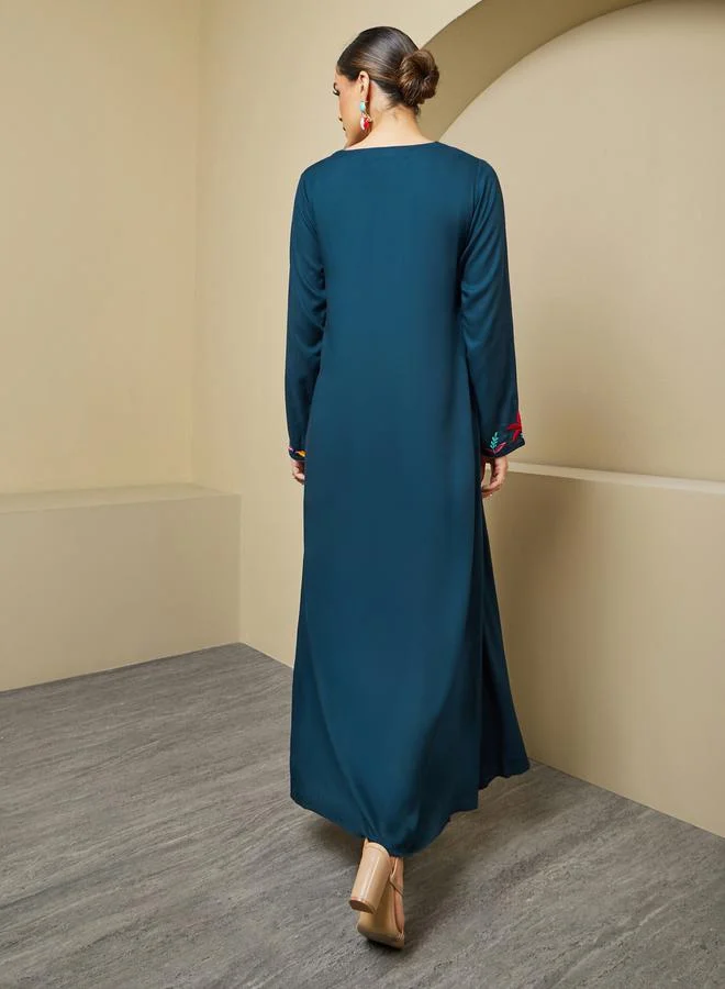 Styli Embroidered Round Neck A-Line Jalabiya