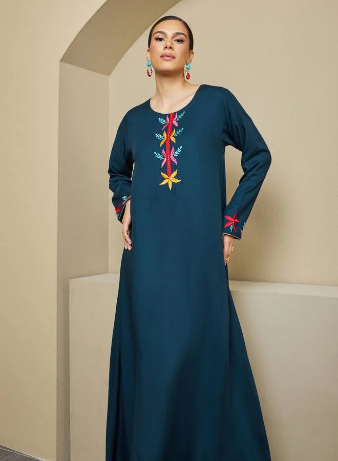 Styli Embroidered Round Neck A-Line Jalabiya