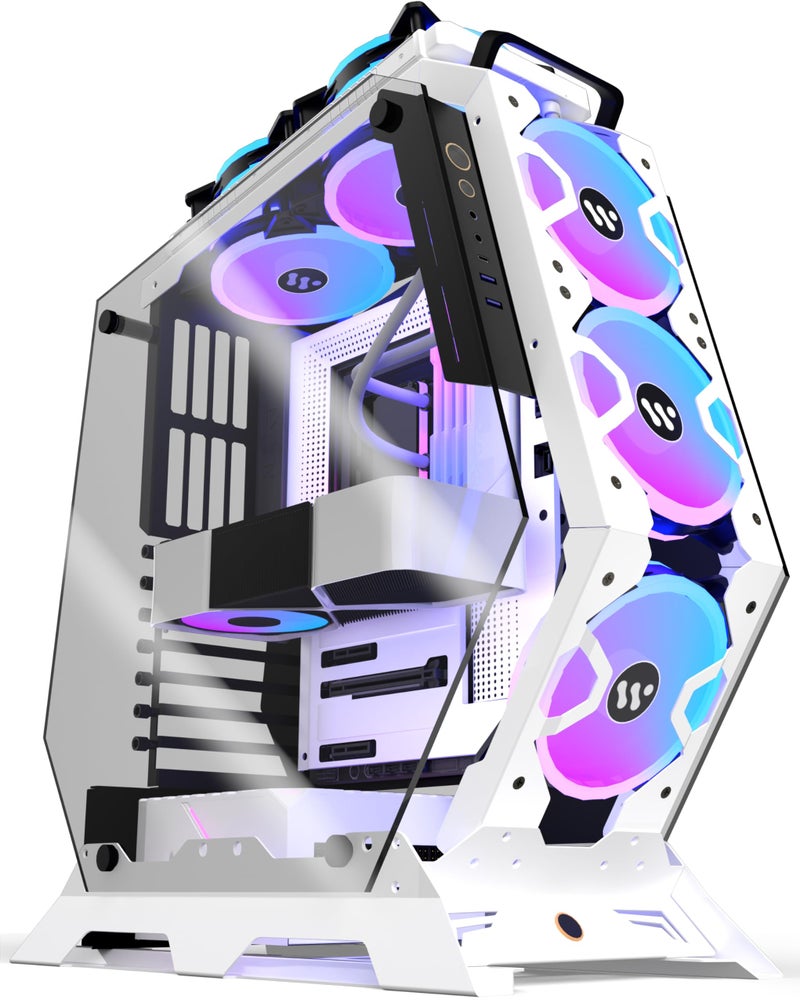 KEDIERS PC Case C570 ATX Mid Tower Tempered Glass Gaming Computer Open Frame Case with 5 PWM ARGB Fans (White C570) - Image 1
