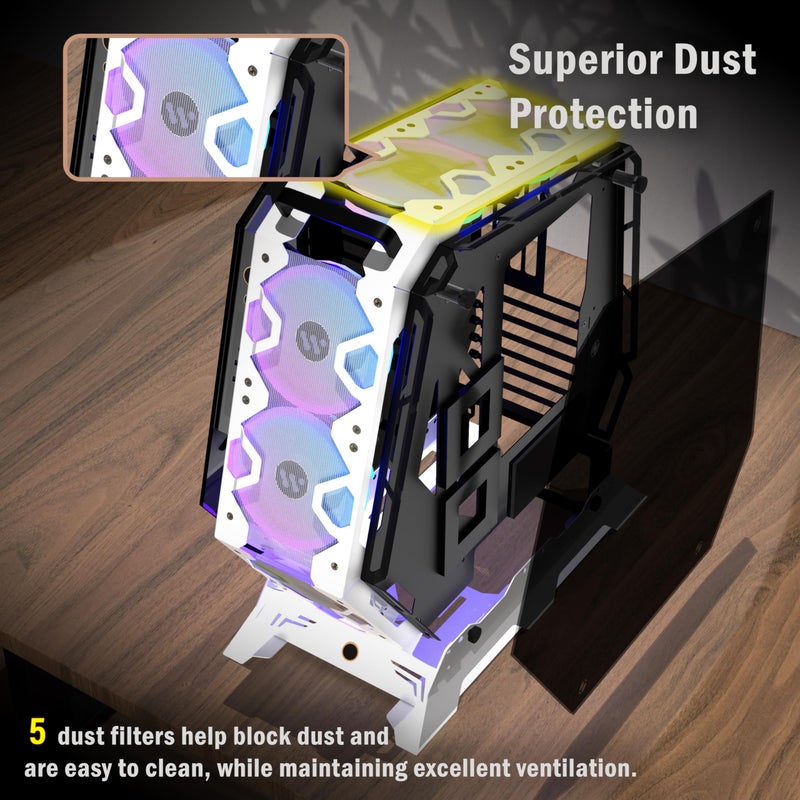KEDIERS PC Case C570 ATX Mid Tower Tempered Glass Gaming Computer Open Frame Case with 5 PWM ARGB Fans (White C570) - Image 4