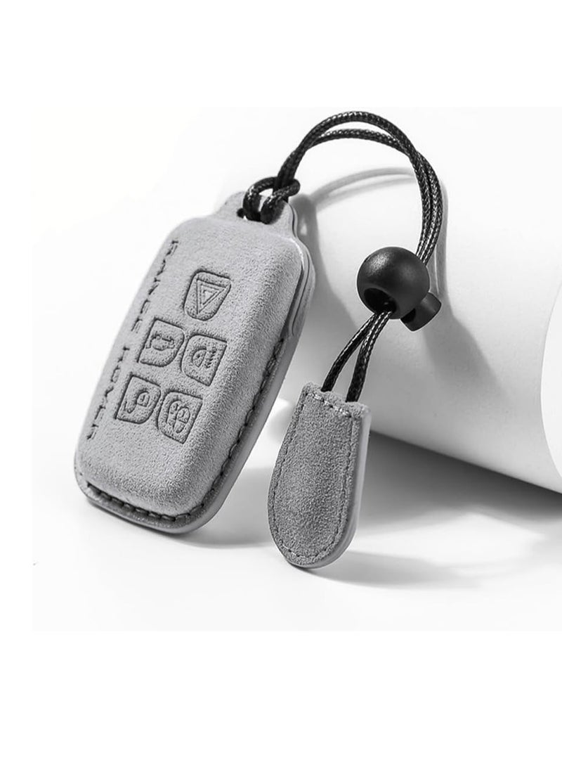 Gray Suede 5-Button Key Fob Cover with Lanyard for Select Land Rover Models - Image 1