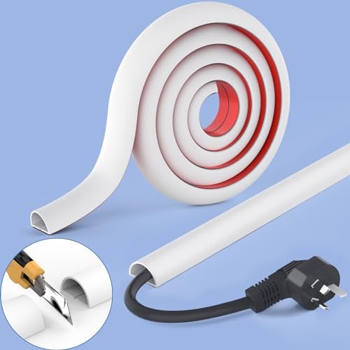 UOMTFAI Wall Cord Hider 78 Inch - Self-Adhesive Wire Cover Raceway for Walls, Flexible PVC Cable Concealer for Home and Office, W0.59 H0.39in - White - Image 1