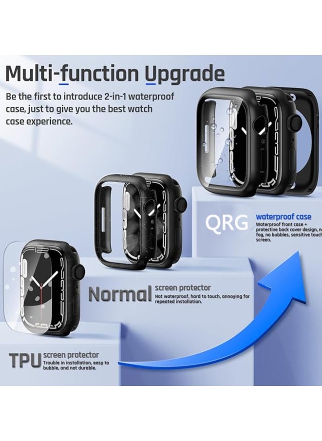 Generic 2 in 1 Waterproof Case for Apple Watch Series 9 8 7 Screen Protector 45mm, 360 Protective Glass Face Cover Hard PC Bumper + Back Frame for iWatch Accessories 45 mm, Black  - Image 2