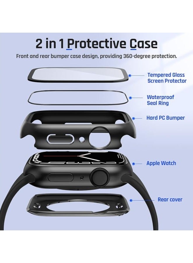 QIRG 2 in 1 Waterproof Case for Apple Watch Series 9 8 7 Screen Protector 45mm, 360 Protective Glass Face Cover Hard PC Bumper + Back Frame for iWatch Accessories 45 mm, Black - Image 4