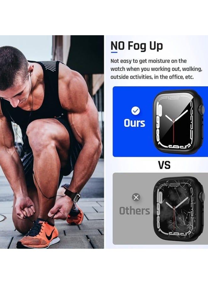 QIRG 2 in 1 Waterproof Case for Apple Watch Series 9 8 7 Screen Protector 45mm, 360 Protective Glass Face Cover Hard PC Bumper + Back Frame for iWatch Accessories 45 mm, Black - Image 3