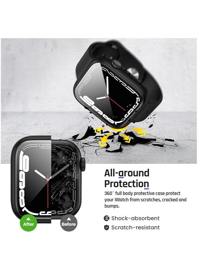 QIRG 2 in 1 Waterproof Case for Apple Watch Series 9 8 7 Screen Protector 45mm, 360 Protective Glass Face Cover Hard PC Bumper + Back Frame for iWatch Accessories 45 mm, Black - Image 5