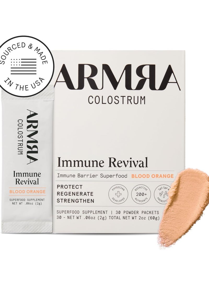 Bovine Colostrum Superfood | Grass Fed | Immune, Gut, Fitness, Brain Benefits | 400+ Nutrients | Potent, Bioavailable | Keto-Certified, Gluten Free | 30 Packets (Blood Orange)