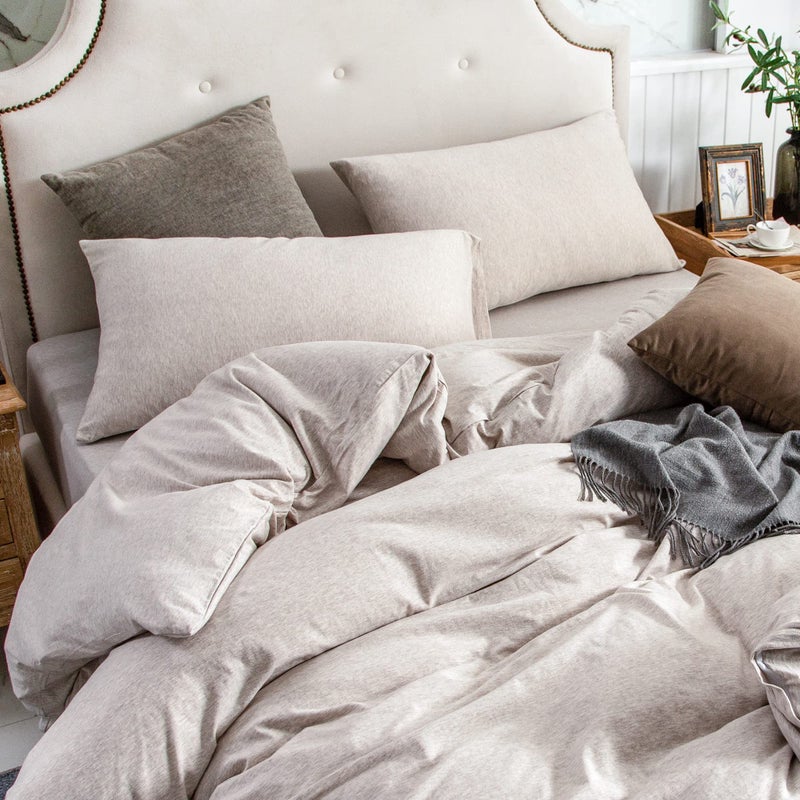 PURE ERA PURE ERA Jersey Knit Pillowcases 100% T-Shirt Cotton Super Soft Comfy Breathable  Set of 2  Queen 20"" x 30""  Heathered Beige - Image 4