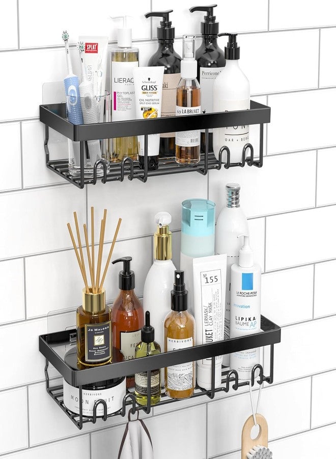 Cazlee Shower Caddy Shelf Rack (Pack of 2) - Self Adhesive Black Bathroom Organizer for Wall - No Drill Storage Baskets for RV, Home, Apartment, Farmhouse Decor & Small Space Organization - Image 1