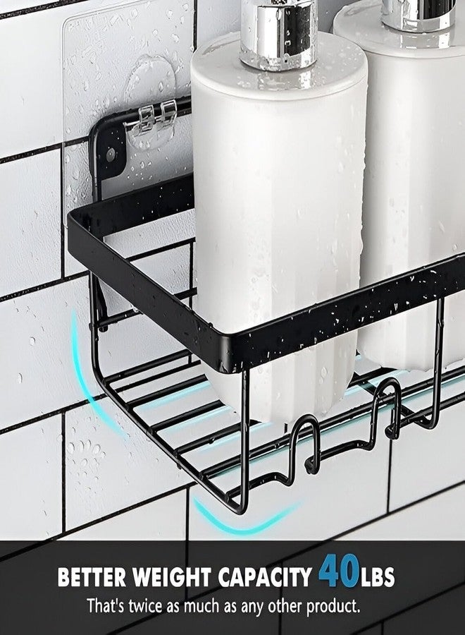 Cazlee Shower Caddy Shelf Rack (Pack of 2) - Self Adhesive Black Bathroom Organizer for Wall - No Drill Storage Baskets for RV, Home, Apartment, Farmhouse Decor & Small Space Organization - Image 2