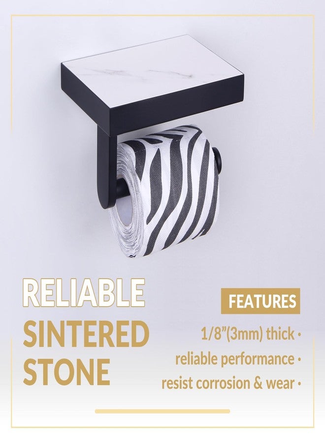 APLusee Sintered Stone Toilet Paper Holder with Shelf Matte Black, APLusee Stainless Steel Paper Holder with Phone Shelf Wall Mounted - Image 5
