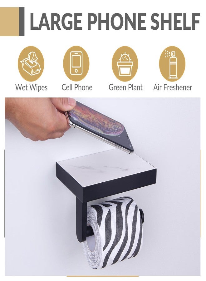 APLusee Sintered Stone Toilet Paper Holder with Shelf Matte Black, APLusee Stainless Steel Paper Holder with Phone Shelf Wall Mounted - Image 3