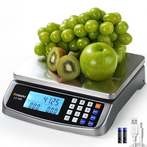 Atogou 66lb Food Scale, Commercial Kitchen Scale with Price Computing, Plug-in Usable, 0.05oz/1g, 304 Stainless Steel, for Cooking, Vegetables, Farm, Industry, Counting. LC300 Grey - Image 1