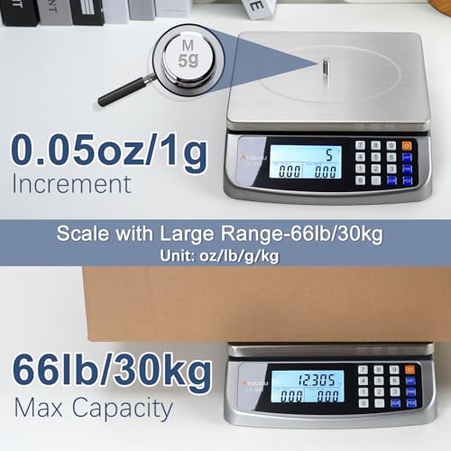 Atogou 66lb Food Scale, Commercial Kitchen Scale with Price Computing, Plug-in Usable, 0.05oz/1g, 304 Stainless Steel, for Cooking, Vegetables, Farm, Industry, Counting. LC300 Grey - Image 2