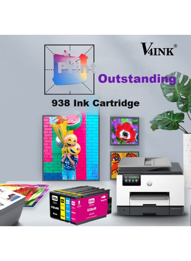 V4ink Compatible Hp 938 Blue Ink Cartridge With Chip For Hp 9720 9120 9130 9110b Officejet Pro 9120b 9730 Printer - Image 2