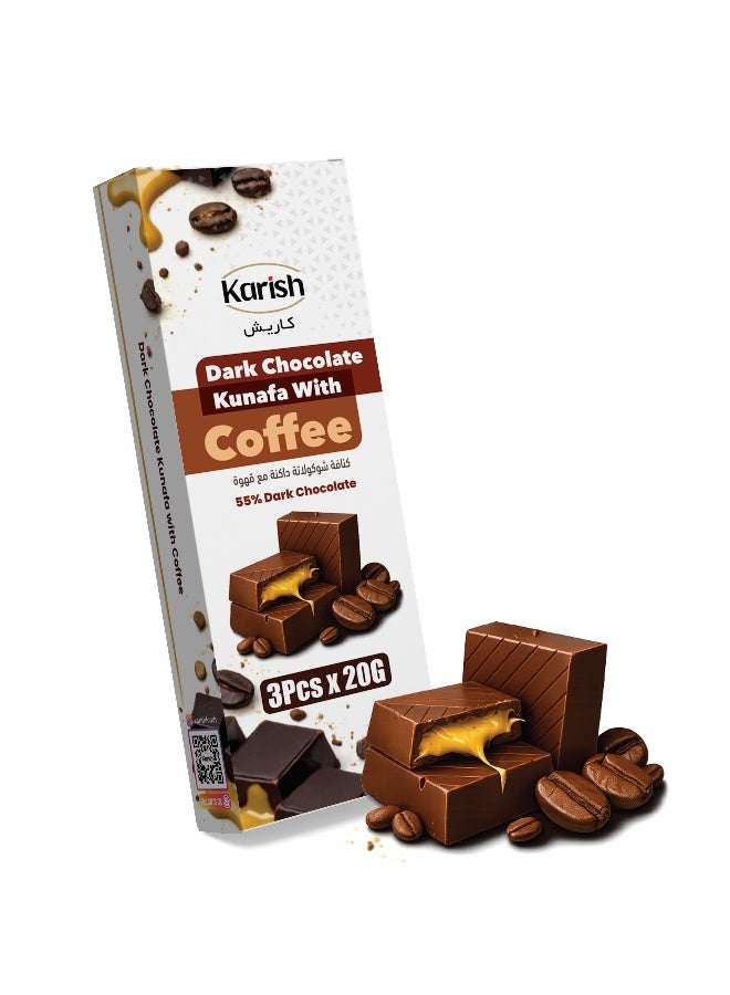 Karish Dark Chocolate Kunafa with Coffee 3 x 20g - Premium Dark Chocolate Bites with Coffee Flavor and Kunafa Inspired Filling - Sweet Snack Treat